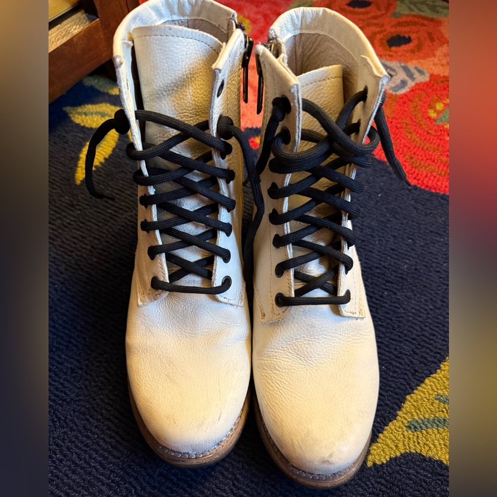 Freebird Manchester Combat Boot in White Leather - Picture 4 of 7